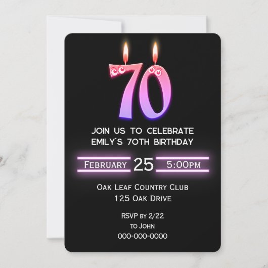 70e verjaardag feestkaarsen kaart (Voorkant)