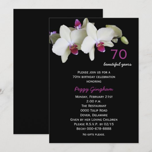 70e verjaardag feestuitnodiging orchideeën kaart (Voorkant / Achterkant)