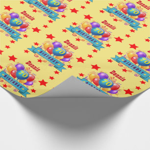 70e verjaardag Festive Colorful Balloons C01FZ Cadeaupapier