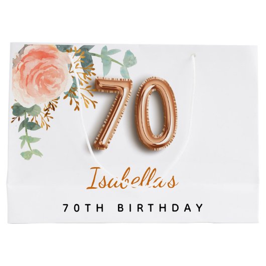 70e verjaardag floraal roos goud eucalyptusverjaar groot cadeauzakje (Achterkant)