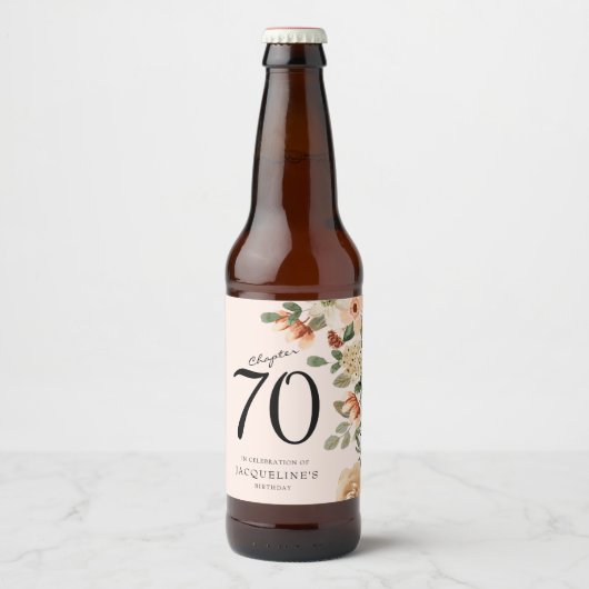 70e verjaardag Floral Bier Etiket (Voorkant)