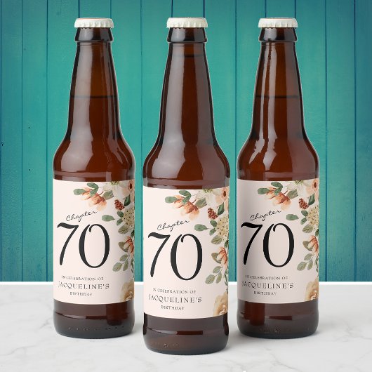 70e  verjaardag Floral Bier Etiket