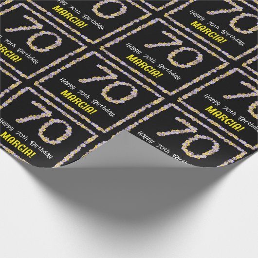 70e verjaardag: Floral Flowers Number, Custom Name Cadeaupapier (Hoek)