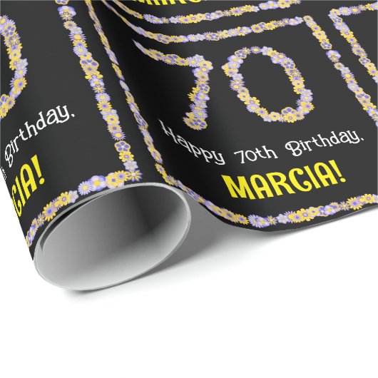 70e verjaardag: Floral Flowers Number, Custom Name Cadeaupapier (Rol Hoek)