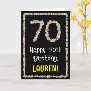 70e verjaardag: Floral Flowers Number, Custom Name Kaart