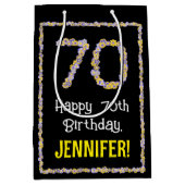 70e verjaardag: Floral Flowers Number, Custom Name Medium Cadeauzakje (Voorkant)