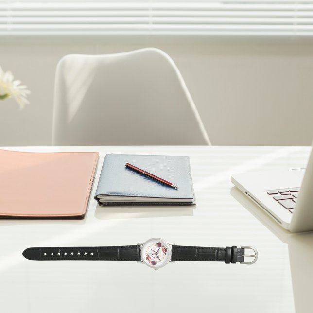 70e verjaardag floral gold geo burgundy name horloge (Creator heeft geüpload)