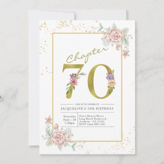 70e verjaardag Floral Gold Script Kaart (Voorkant)