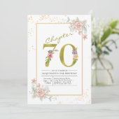 70e verjaardag Floral Gold Script Kaart (Staand voorkant)