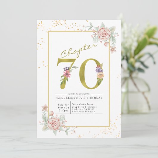 70e verjaardag Floral Gold Script Kaart (Staand voorkant)