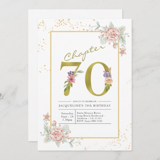 70e verjaardag Floral Gold Script Kaart (Voorkant / Achterkant)