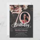 70e verjaardag Floral Pink Elegant Aangepaste foto Kaart (Voorkant)