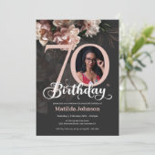 70e verjaardag Floral Pink Elegant Aangepaste foto Kaart (Staand voorkant)