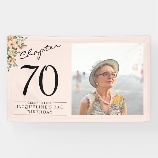70e verjaardag Floral Pink Foto Spandoek (Horizontaal)