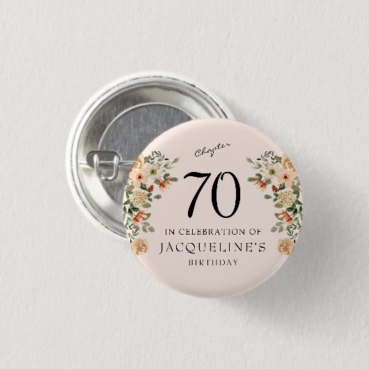 70e  verjaardag Floral Ronde Button 3,2 Cm (Voorkant /achterkant)