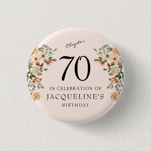 70e  verjaardag Floral Ronde Button 3,2 Cm (Voorkant)