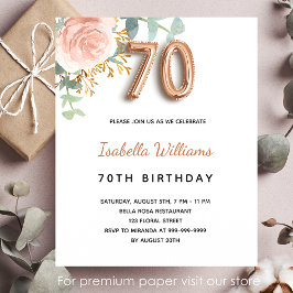 70e verjaardag floral roos gold budget uitnodiging flyer