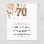 70e verjaardag floral roos gold budget uitnodiging flyer (Voorkant)