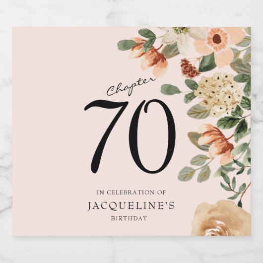 70e  verjaardag Floral Sparkling Wijnetiket (Enkel label)