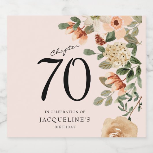 70e verjaardag Floral Sparkling Wijnetiket (Enkel label)