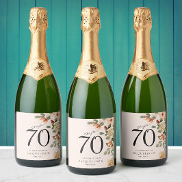 70e  verjaardag Floral Sparkling Wijnetiket