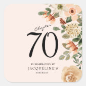 70e  verjaardag Floral Vierkante Sticker (Voorkant)