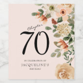 70e  verjaardag Floral Wijn Etiket (Enkel label)