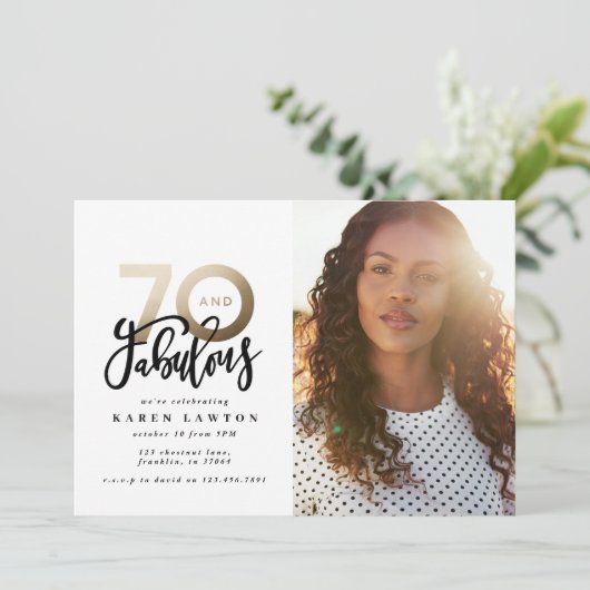 70e verjaardag foto 70 en geweldig zwart en goud (Staand voorkant)