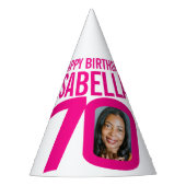 70e verjaardag foto aangepaste foto roze wit feesthoedjes (Voorkant)