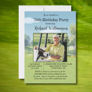 70e Verjaardag Foto Aquarel Golf Thema Kaart