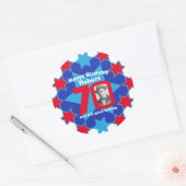 70e verjaardag foto blauw wit rode ster ronde sticker (Envelop)