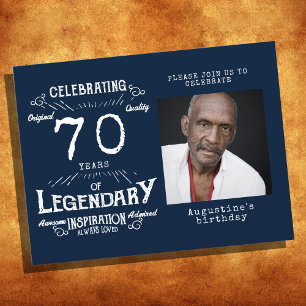 70e verjaardag Foto Blue  Birthday Invites Briefkaart