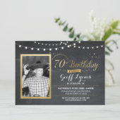 70e verjaardag Foto Chalk Rustic Gold Invitation Kaart (Staand voorkant)