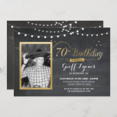 70e verjaardag Foto Chalk Rustic Gold Invitation Kaart (Voorkant / Achterkant)