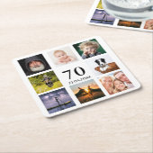 70e verjaardag foto collage man wit kartonnen onderzetters (Schuin)