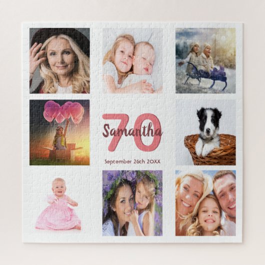 70e verjaardag foto collage vrouw wit legpuzzel (Verticaal)