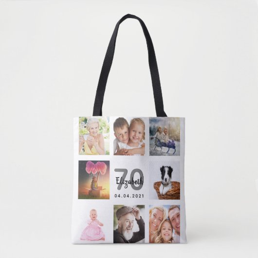 70e verjaardag foto collage wit tote bag (Voorkant)