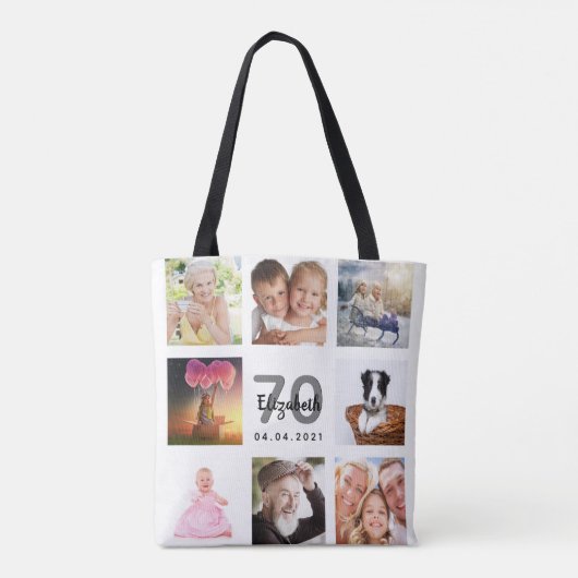 70e verjaardag foto collage wit tote bag (Achterkant)