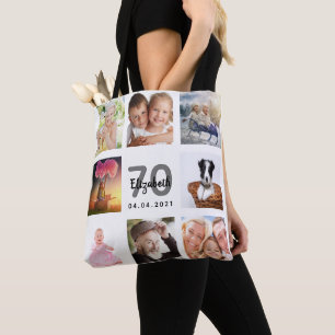 70e verjaardag foto collage wit tote bag