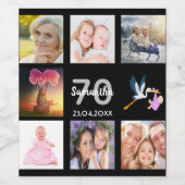 70e verjaardag foto collage zwart wijn etiket (Enkel label)