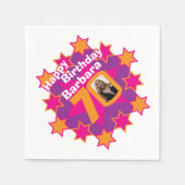 70e verjaardag foto en naam roze ster servetten (Voorkant)