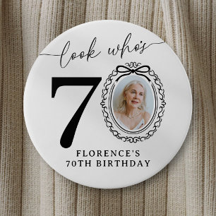 70e verjaardag Foto Feest Knop Kijk wie 70 is Ronde Button 7,6 Cm