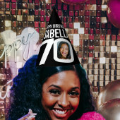 70e verjaardag foto gepersonaliseerde wit zwart feesthoedjes