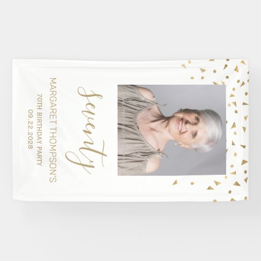 70e verjaardag Foto Gold Confetti White Spandoek (Horizontaal)