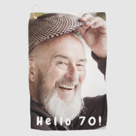 70e verjaardag foto hallo 70 golfhanddoek