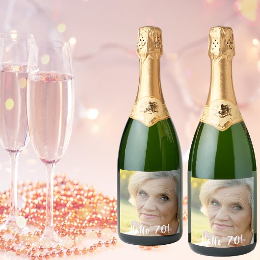 70e verjaardag foto hallo 70 vrouwen sparkling wijnetiket