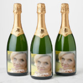 70e verjaardag foto hallo 70 vrouwen sparkling wijnetiket (Flessen)