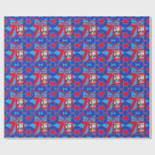 70e verjaardag foto leuke blauwe rode cadeauomslag cadeaupapier (Vlak)