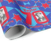 70e verjaardag foto leuke blauwe rode cadeauomslag cadeaupapier (Rol Hoek)