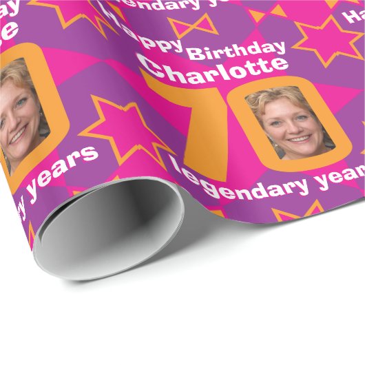 70e verjaardag foto leuke meisjes roze cadeauomsla cadeaupapier (Rol Hoek)